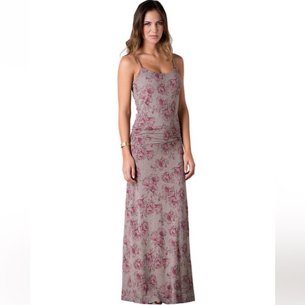 Toad & Co Long Island Dress Maxi Graphic Floral Organic Cotton Blend Brown